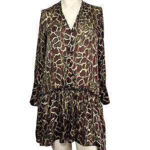 Zara animal print button up v-neck long sleeve mini dress